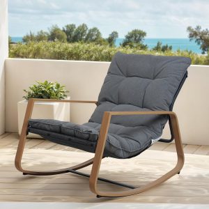 Grand patio Outdoor Rocking Chair, Modern Patio Rocking Chair, 30° Smooth Gliding Motion,Comfortable Padded Seat-Easy Assembly, Living Room, Balcony, Porch, Patio, Garden, Lawn -Dark Grey